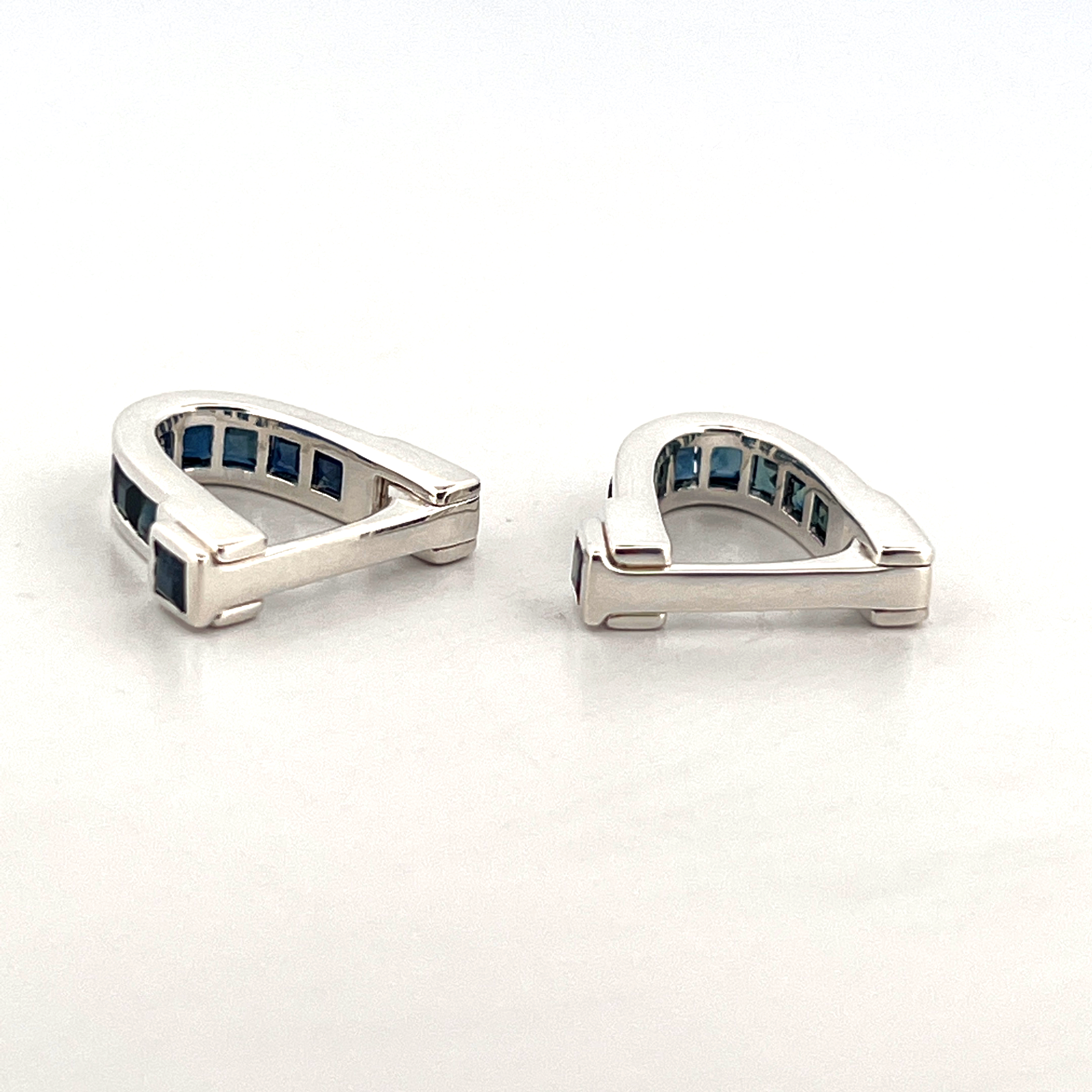 CU450 (3) Sapphire Wrap Around Cufflinks Set With Sapphire In 925 English Hallmarked Sterling Silver