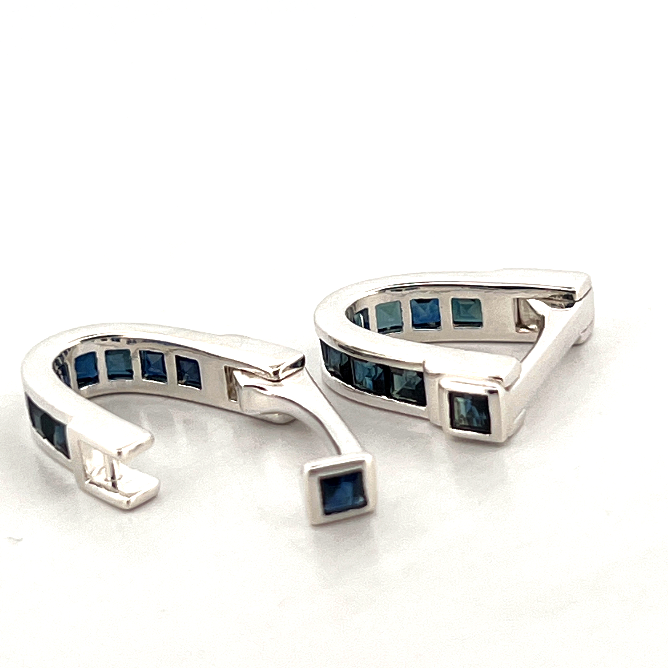 CU450 (1) Sapphire Wrap Around Cufflinks Set With Sapphire In 925 English Hallmarked Sterling Silver