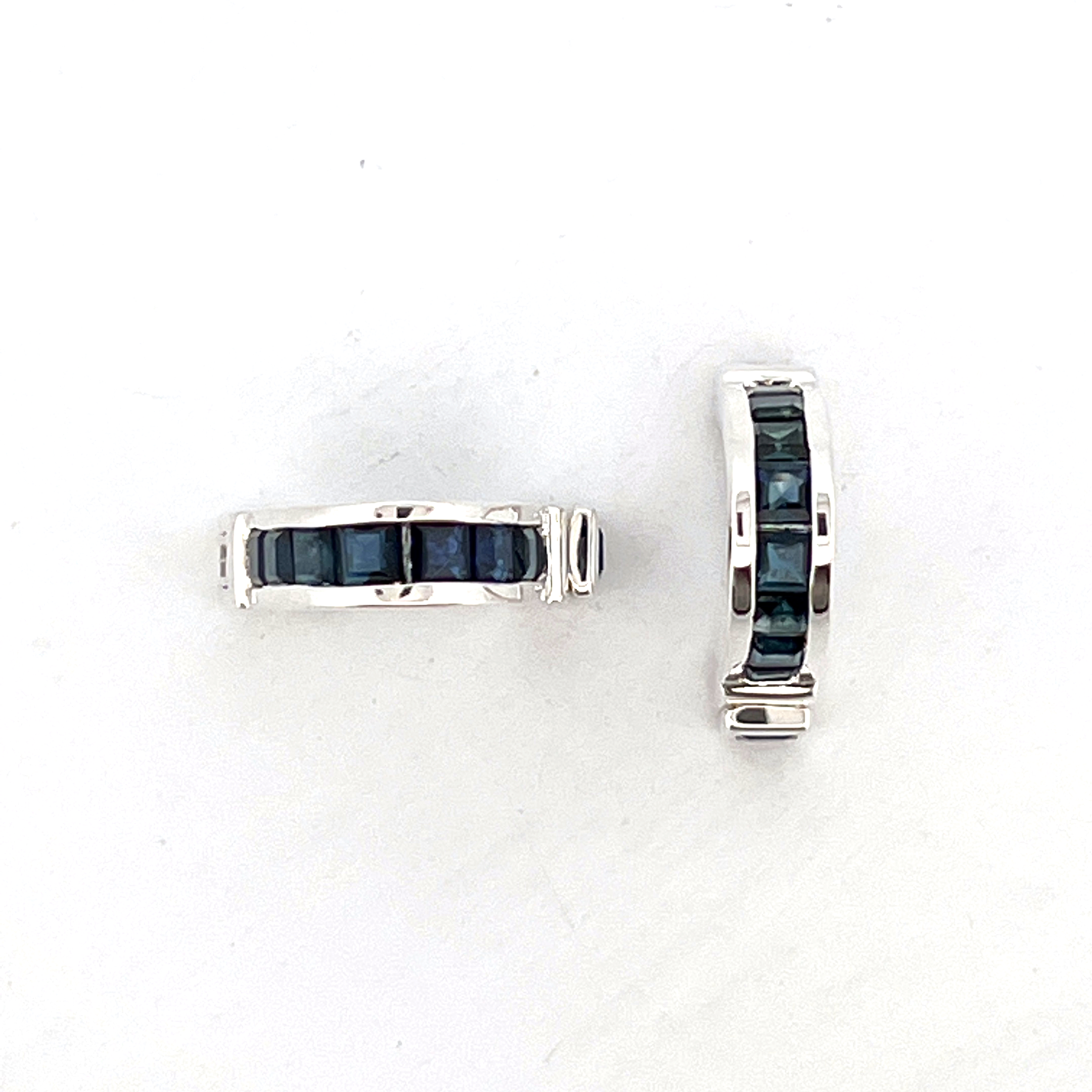 CU450 (10) Sapphire Wrap Around Cufflinks Set With Sapphire In 925 English Hallmarked Sterling Silver