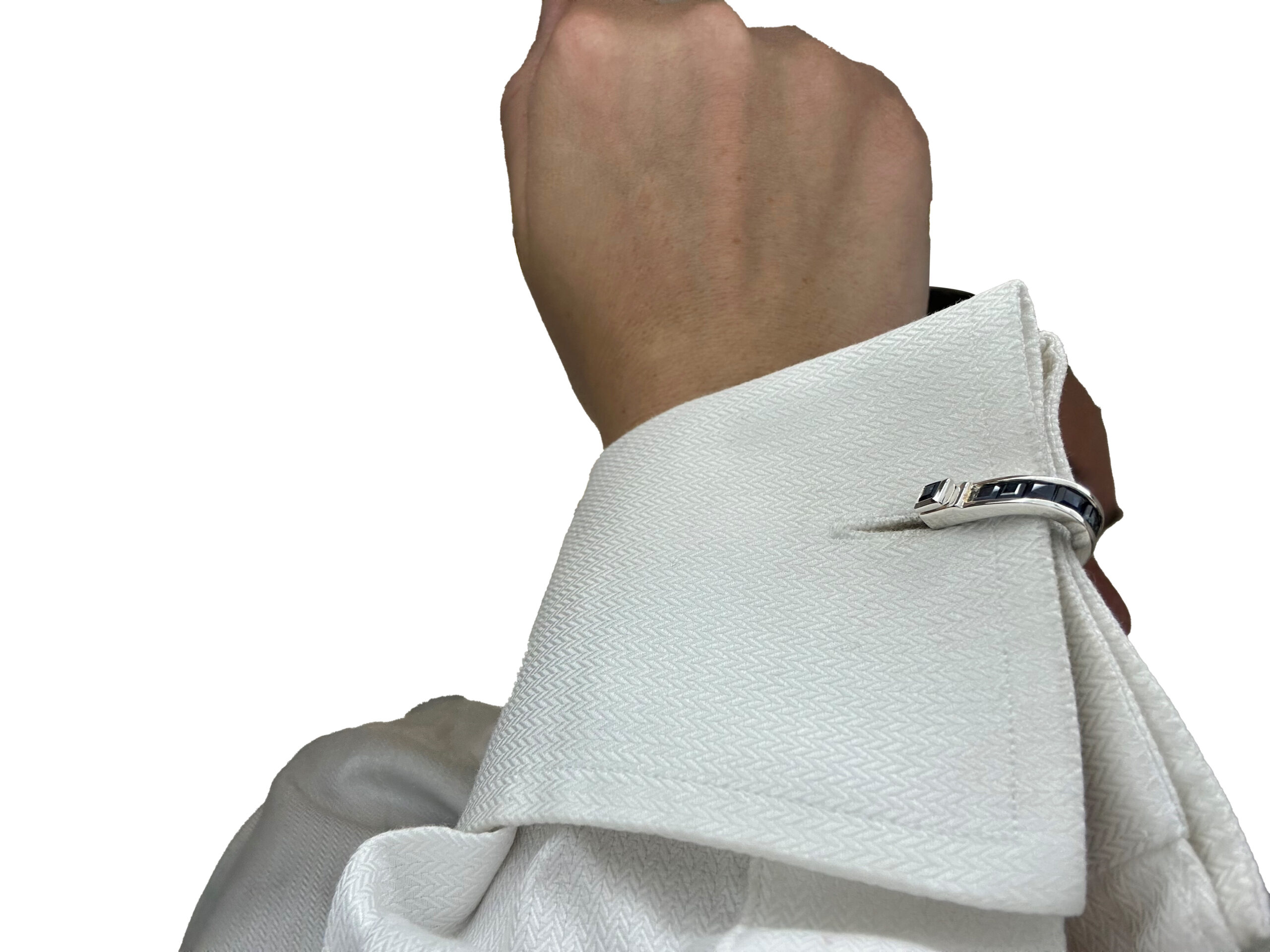 CU450 model shot Sapphire Wrap Around Cufflinks Set With Sapphire In 925 English Hallmarked Sterling Silver