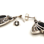 Scarab Beetle Drop Earrings With Onyx Marcasite Emerald And Pearl Detail Finished In 925 English Hallmarked Sterling Silver