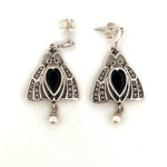 Scarab Beetle Drop Earrings With Onyx Marcasite Emerald And Pearl Detail Finished In 925 English Hallmarked Sterling Silver