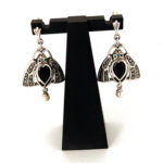 Scarab Beetle Drop Earrings With Onyx Marcasite Emerald And Pearl Detail Finished In 925 English Hallmarked Sterling Silver