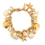 Sea Shell Charm Bracelet With Sparkling Czech Crystals | Gold Plated