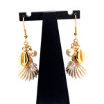 Seashell Drop Earrings Gold Plated Metal Alloy With Enamel And Czech Crystal Beads