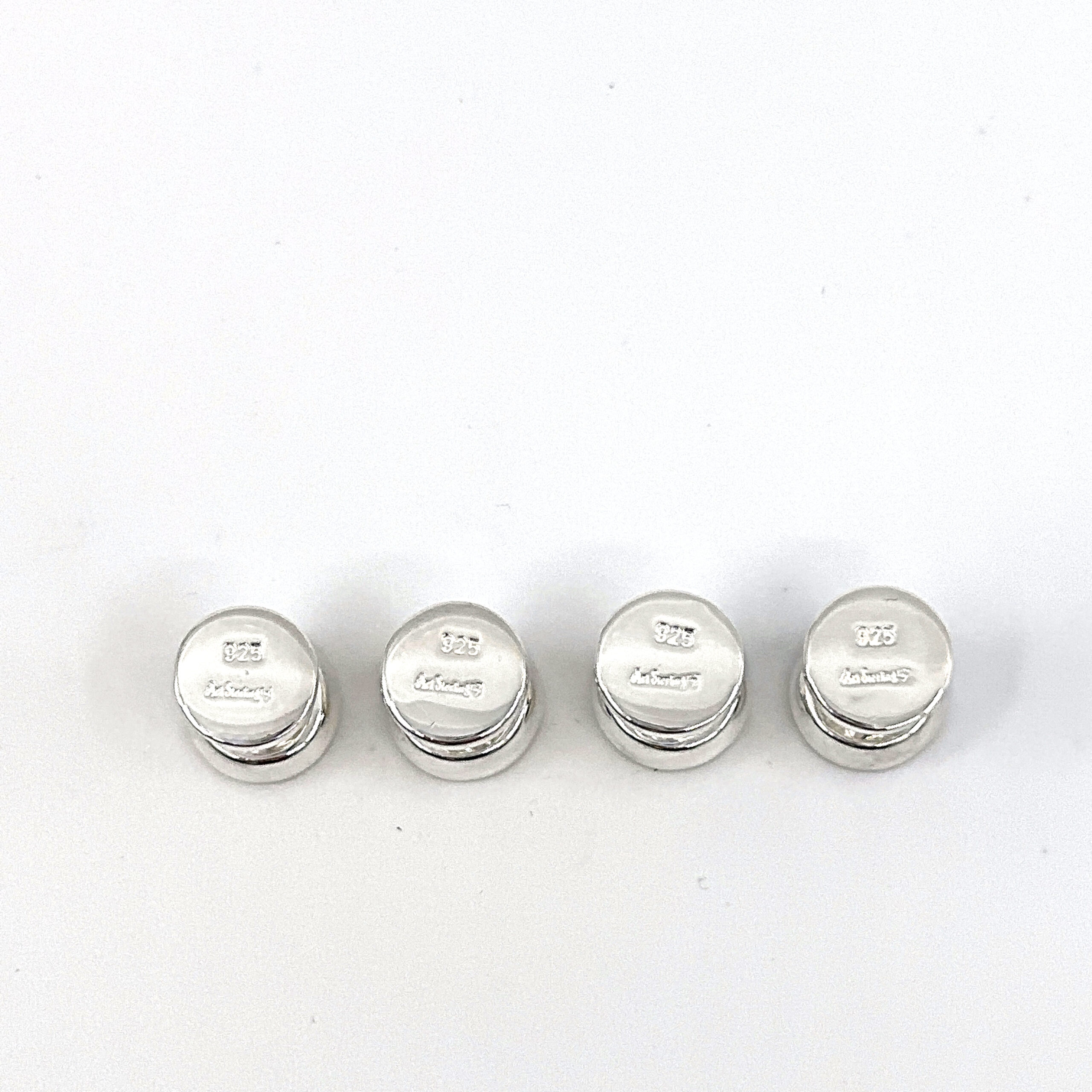 BOX155 (7) Set Of Four Dress Shirt Studs With Mother Of Pearl, finished in 925 English Hallmarked Sterling Silver