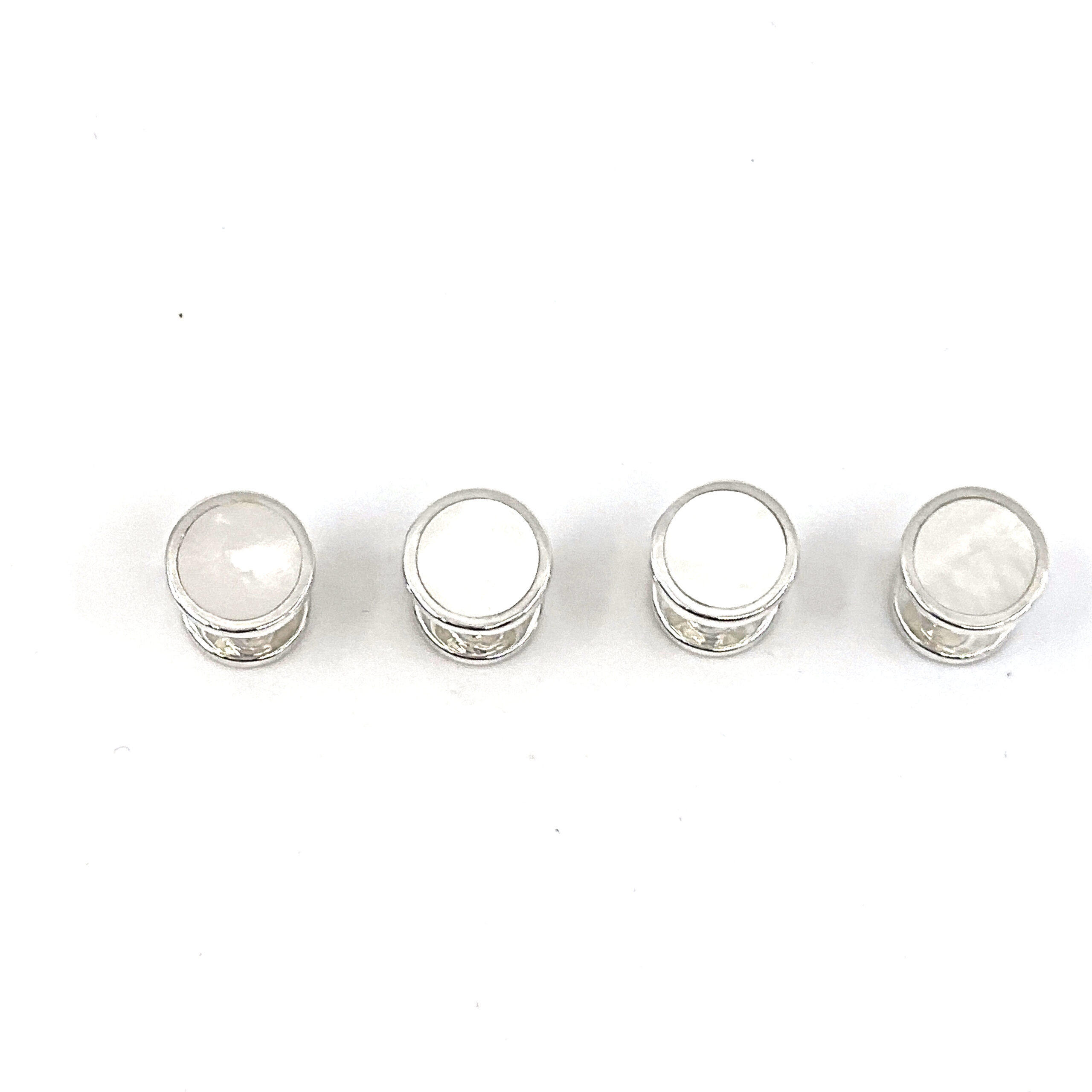 BOX155 (9) Set Of Four Dress Shirt Studs With Mother Of Pearl, finished in 925 English Hallmarked Sterling Silver