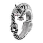 Siberian Tiger Cuff Bangle With Enamel And Sparkling Czech Crystals | Rhodium Plated 1 Siberian Tiger Cuff Bangle With Enamel And Sparkling Czech Crystals | Rhodium Plated