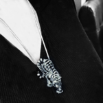 Siberian Tiger Pin Brooch Pendant Rhodium Plated Metal Alloy Set With Enamel And Czech Crystals