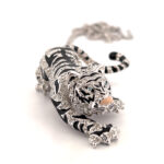 Siberian Tiger Pin Brooch Pendant Rhodium Plated Metal Alloy Set With Enamel And Czech Crystals