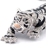 Siberian Tiger Pin Brooch Pendant Rhodium Plated Metal Alloy Set With Enamel And Czech Crystals