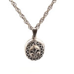 Small Oval Fleur De Lys Locket Set with Marcasite on Rope Chain, finished in 925 English Hallmarked Sterling Silver 9 Small Oval Fleur De Lys Locket Set with Marcasite on Rope Chain, finished in 925 English Hallmarked Sterling Silver