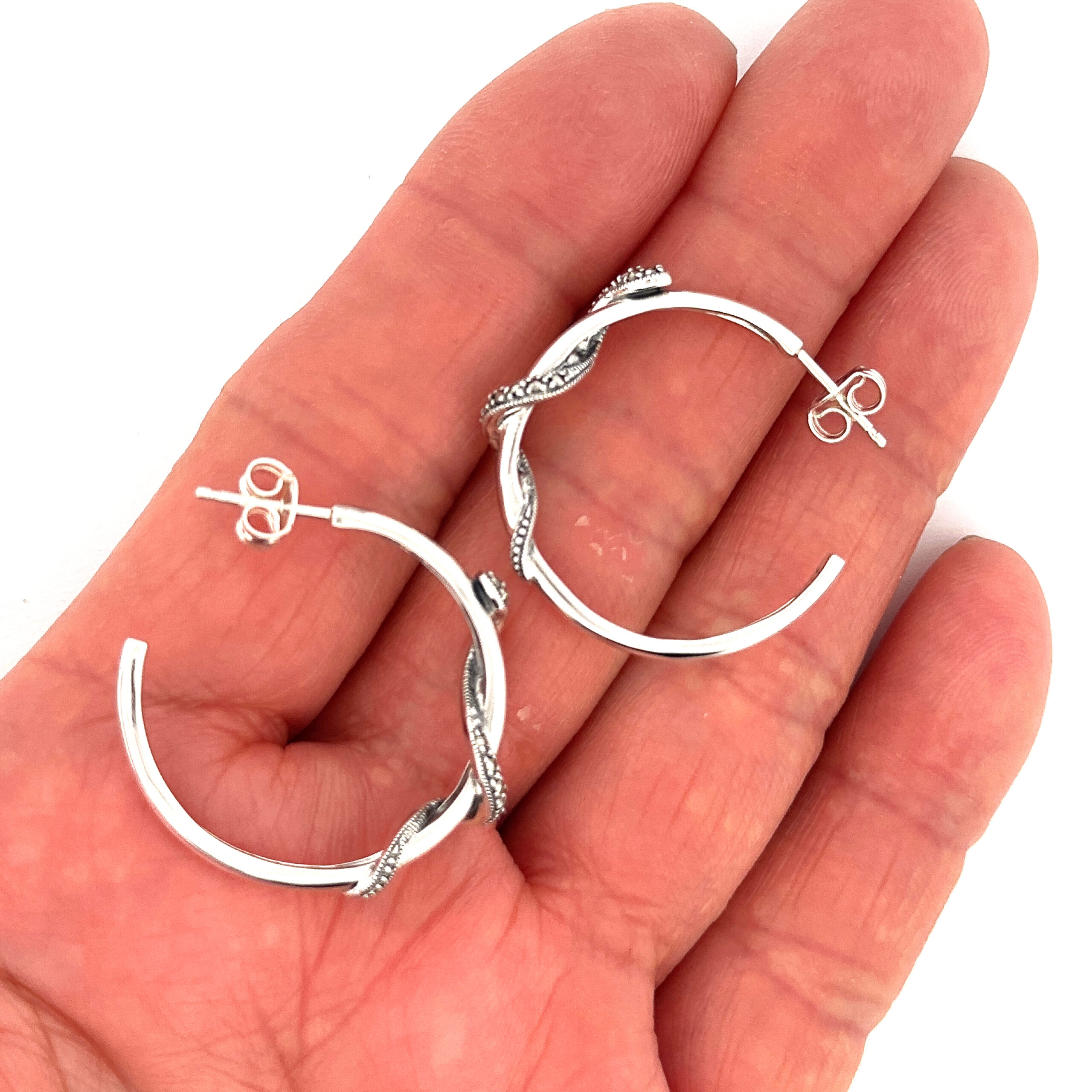 EA607 (3) Snake Hoop Earrings Art Deco Style Set With Marcasite Finished In 925 English Hallmarked Sterling Silver
