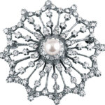 Starburst Brooch With Crystals And Pearl, finished in 925 English Hallmarked Sterling Silver