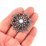 Starburst Brooch With Crystals And Pearl, finished in 925 English Hallmarked Sterling Silver