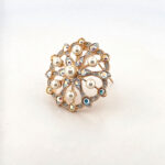 Starburst Pin Brooch Gold Plated Metal Alloy Set With Czech Crystals And Pearls