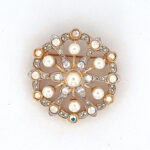 Starburst Pin Brooch Gold Plated Metal Alloy Set With Czech Crystals And Pearls
