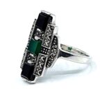 Marcasite Set Ring With Black Onyx And Green Agate Finished In 925 English Hallmarked Sterling Silver