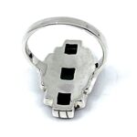 Marcasite Set Ring With Black Onyx And Green Agate Finished In 925 English Hallmarked Sterling Silver