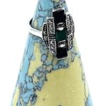 Marcasite Set Ring With Black Onyx And Green Agate Finished In 925 English Hallmarked Sterling Silver