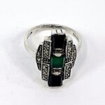 Marcasite Set Ring With Black Onyx And Green Agate Finished In 925 English Hallmarked Sterling Silver