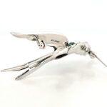 Swallow Pin Brooch With Enamel And Marcasite Finished In 925 English Hallmarked Sterling Silver