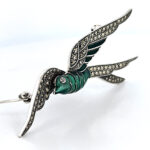 Swallow Pin Brooch With Enamel And Marcasite Finished In 925 English Hallmarked Sterling Silver