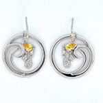 Swirl Design Earrings Set With Citrine And Cubic Zirconia Finished In 925 English Hallmarked Sterling Silver