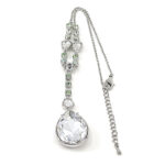 Teardrop Necklace Elizabethan Style Rhodium Plated Metal Alloy Set With Light Green And Clear Czech Crystals