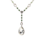 Teardrop Necklace Elizabethan Style Rhodium Plated Metal Alloy Set With Light Green And Clear Czech Crystals