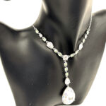Teardrop Necklace Elizabethan Style Rhodium Plated Metal Alloy Set With Light Green And Clear Czech Crystals