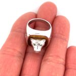 Tiger Head Ring Set With Tiger Eye And Emerald Finished In 925 English Hallmarked Sterling Silver