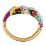 Toucan Cuff Bangle With Enamel And Sparkling Czech Crystals | Art Deco Style Gold Plated