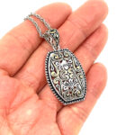 Two Tone Floral Design Pendant With Gold Plating Finished In 925 English Hallmarked Sterling Silver