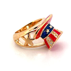 Uncle Sams Hat Ring Gold Plated Metal Alloy Set With Enamel And Czech Crystals