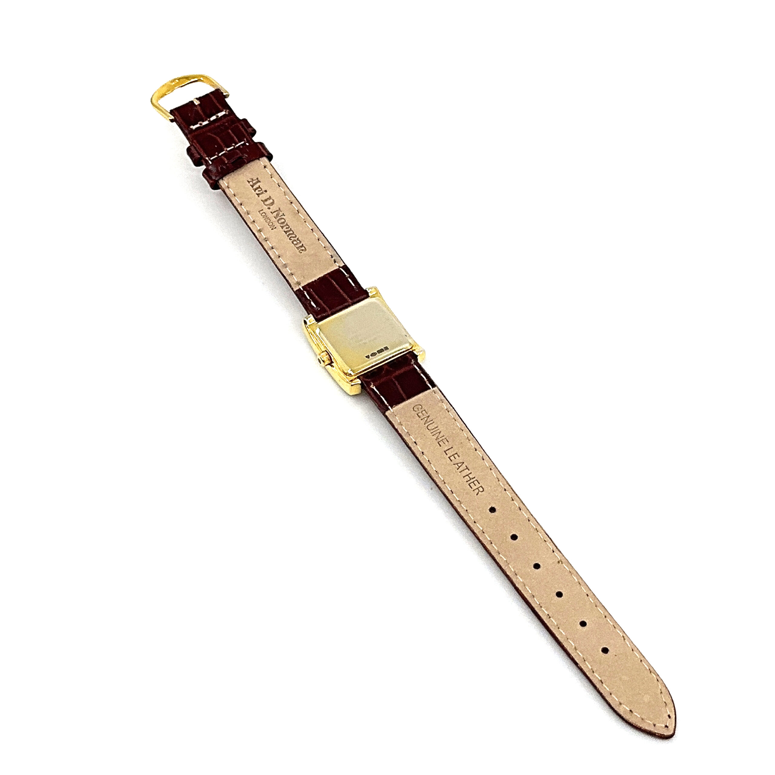WTCH1 (5) Diamond Set Rectangular Watch With Brown Leather Strap Finished In 925 English Hallmarked Sterling Silver
