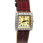 Diamond Set Rectangular Watch With Brown Leather Strap Finished In 925 English Hallmarked Sterling Silver 7 Diamond Set Rectangular Watch With Brown Leather Strap Finished In 925 English Hallmarked Sterling Silver