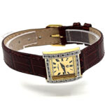 Diamond Set Rectangular Watch With Brown Leather Strap Finished In 925 English Hallmarked Sterling Silver 9 Diamond Set Rectangular Watch With Brown Leather Strap Finished In 925 English Hallmarked Sterling Silver