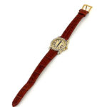 Round Diamond Set Watch With Brown Leather Strap And Diamond Set Winder Finished In 925 English Hallmarked Sterling Silver