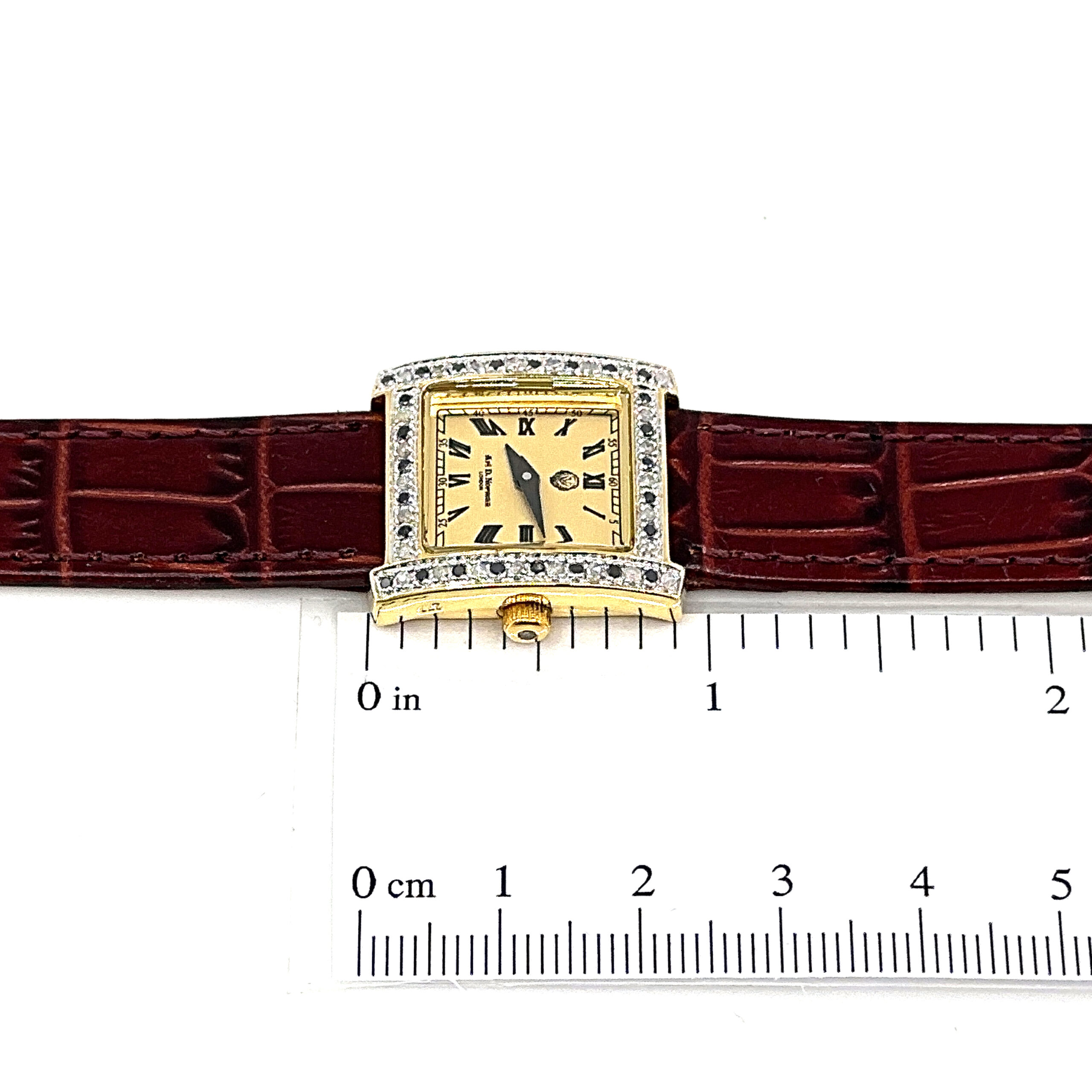 WTCH1 (2) Diamond Set Rectangular Watch With Brown Leather Strap Finished In 925 English Hallmarked Sterling Silver