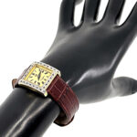 Diamond Set Rectangular Watch With Brown Leather Strap Finished In 925 English Hallmarked Sterling Silver 3 Diamond Set Rectangular Watch With Brown Leather Strap Finished In 925 English Hallmarked Sterling Silver