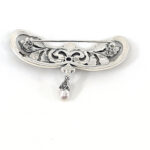 Floral Pin Brooch Victorian Style With Amethyst Enamel Marcasite And Pearl Drop Finished In 925 English Hallmarked Sterling Silver