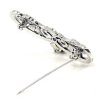 Floral Pin Brooch Victorian Style With Amethyst Enamel Marcasite And Pearl Drop Finished In 925 English Hallmarked Sterling Silver