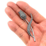 Tulip Brooch Art Nouveau Style Set With Marcasite, finished in 925 English Hallmarked Sterling Silver