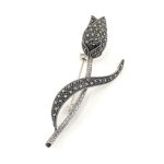 Tulip Brooch Art Nouveau Style Set With Marcasite, finished in 925 English Hallmarked Sterling Silver