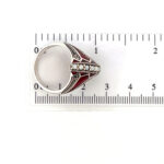Elizabethan Style Ring Set With Red Enamel, Opal And Marcasite Finished In 925 English Hallmarked Sterling Silver