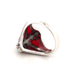 Elizabethan Style Ring Set With Red Enamel, Opal And Marcasite Finished In 925 English Hallmarked Sterling Silver