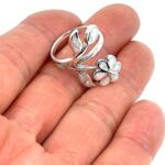 Floral Ring Set With Crushed White Opal Resin Finished In 925 English Hallmarked Sterling Silver