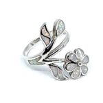 Floral Ring Set With Crushed White Opal Resin Finished In 925 English Hallmarked Sterling Silver