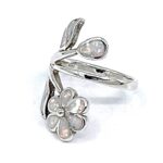Floral Ring Set With Crushed White Opal Resin Finished In 925 English Hallmarked Sterling Silver